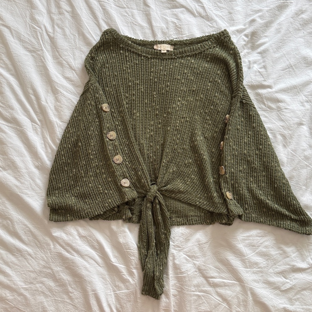 Altar'd State Forest Green Tie-Front Cardigan with bottom accents on sleeves